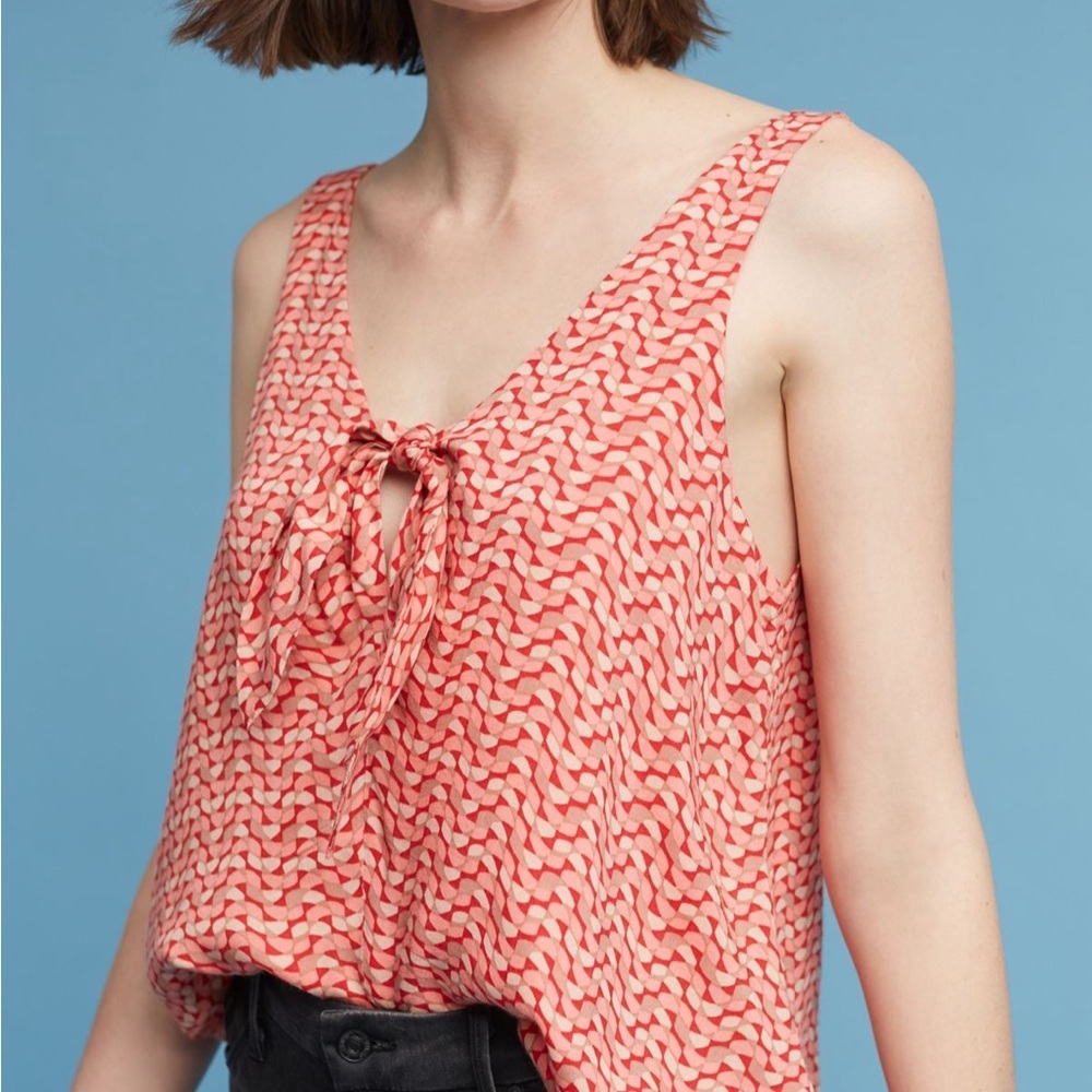 Anthropologie Maeve L Tie Front Print Rayon Sleeveless tank Blouse